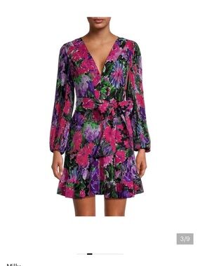 Milly V-Neck Long-Sleeve Floral Mini Dress - Pink, Purple & Green